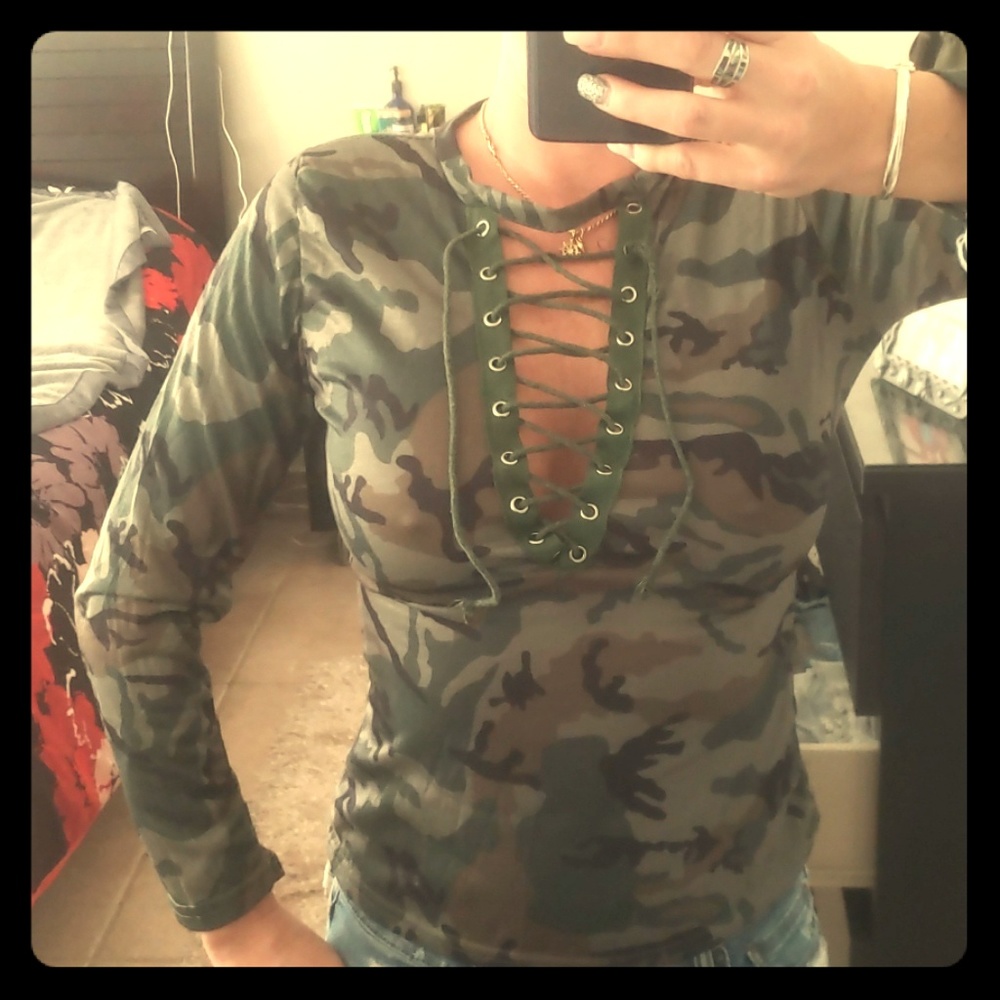Cameo, V neck sexy string up quarter sleeve shirt